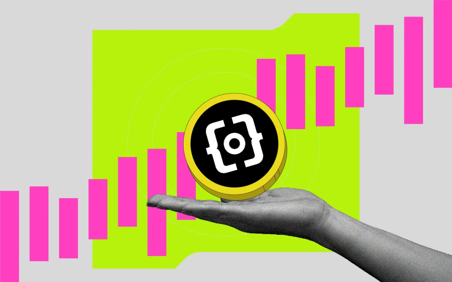 ORDI token illustration with rising price bars symbolizing Bitcoin Ordinals market growth and bullish trend.webp