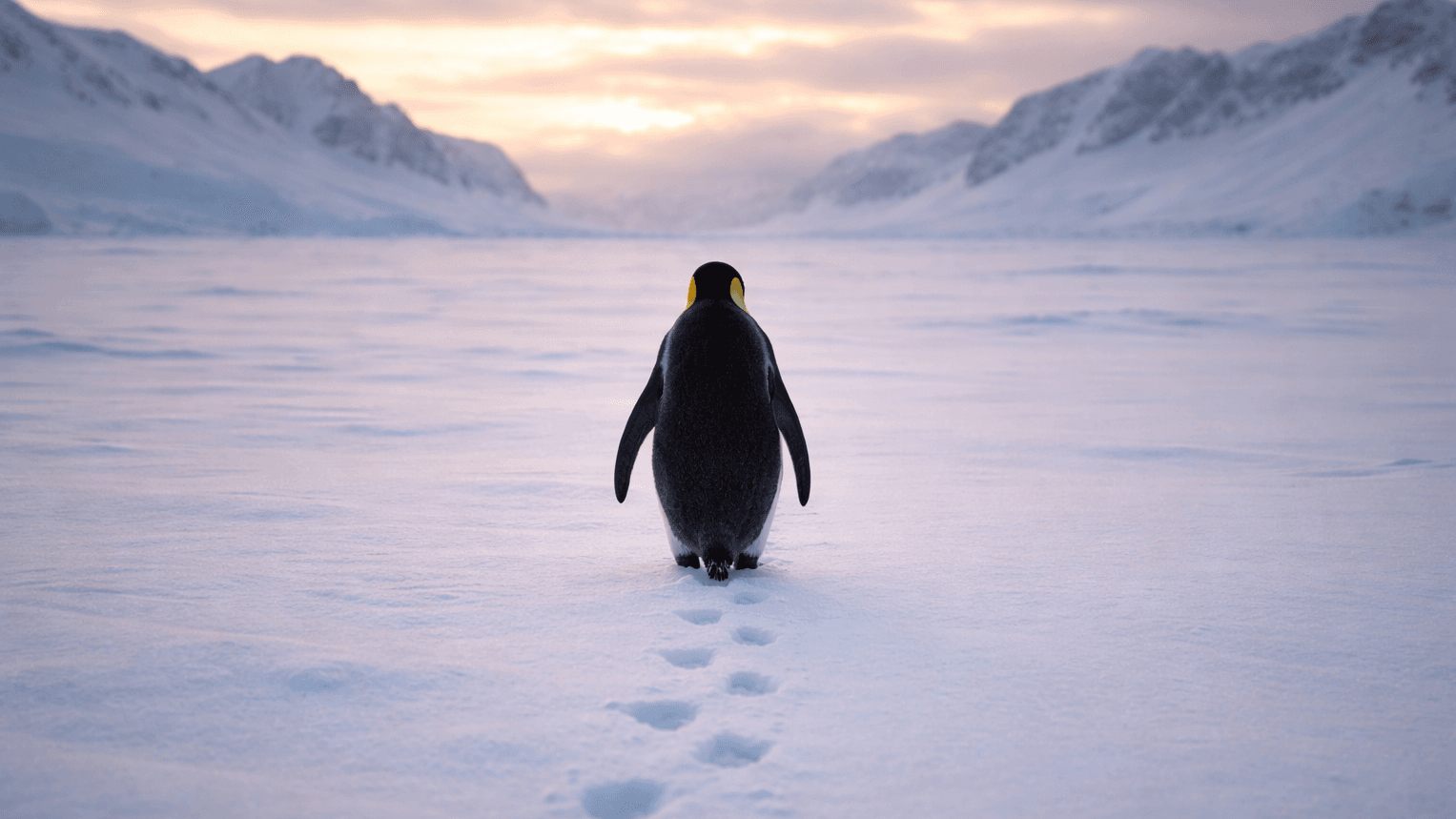 Lonely pinguin walking away